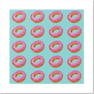 Watercolor donuts pattern - pink and blue background Posters and Art